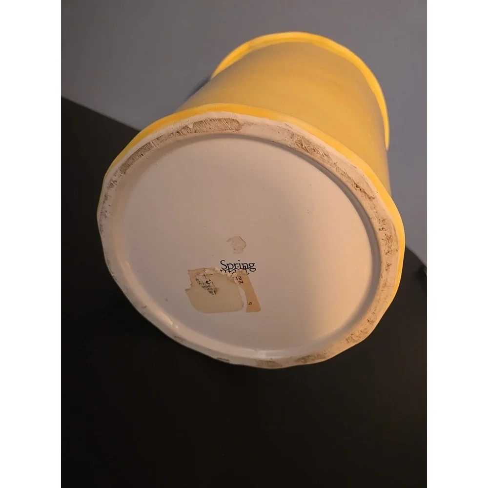 Springmaid Decorative Yellow Container‎ Vase Waste Basket Scalloped Edge